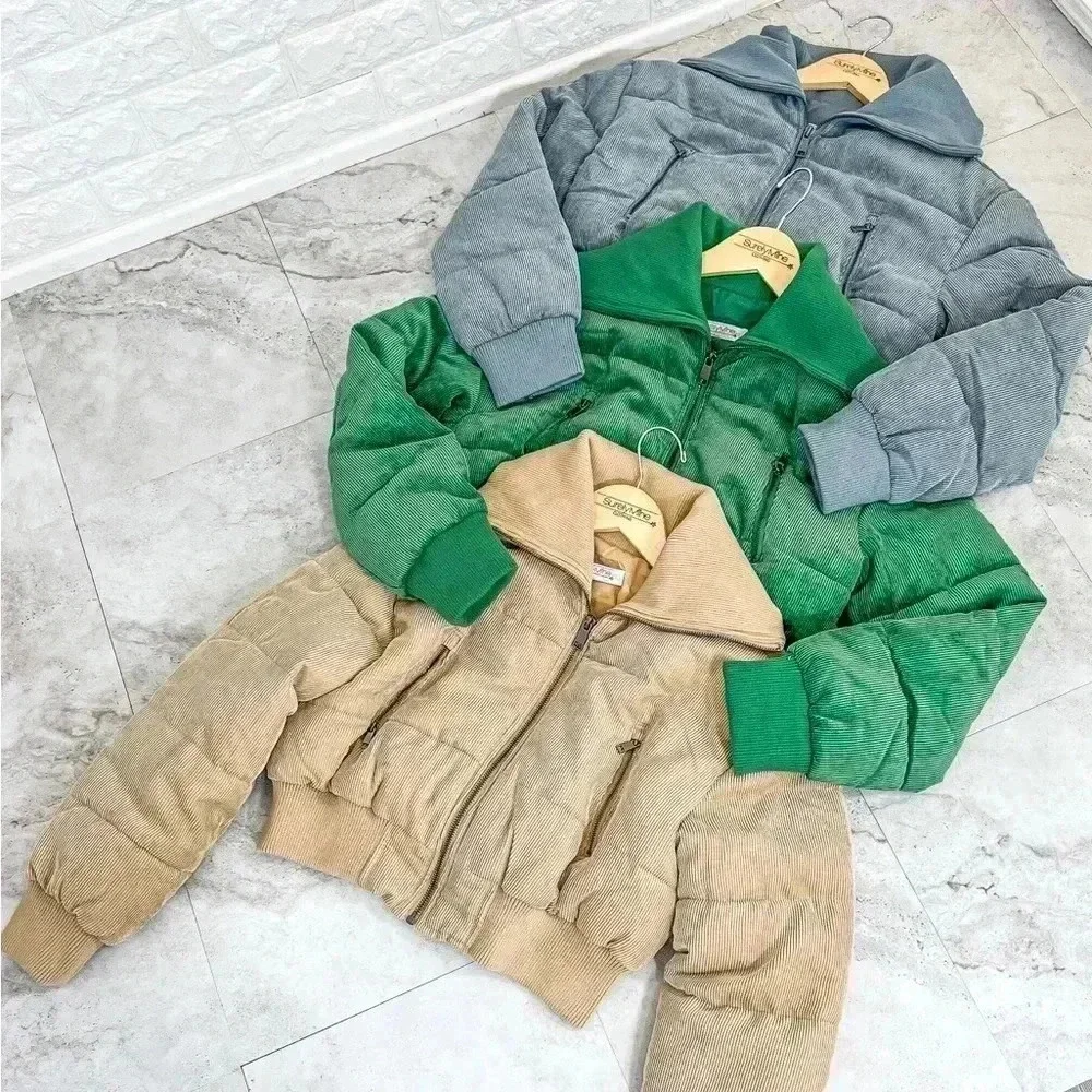 Corduroy puffer cropped jacket - Picture 3 of 4